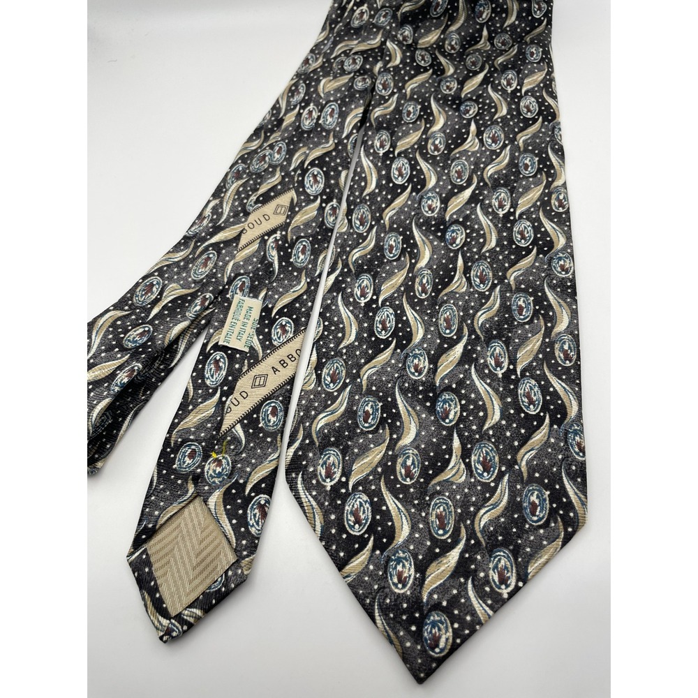 Joseph Abboud Mens Silk Tie Black Tan Blue Abstract Paisley Made in Italy